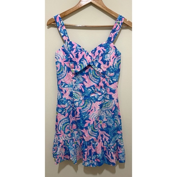 EUC Lilly Pulitzer Pink and Blue Floral Romper Mini Dress, Size 2 - Picture 7 of 16